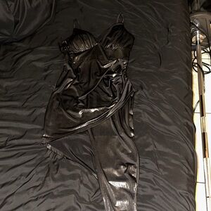 Black Satin Dress with Spaghetti Straps